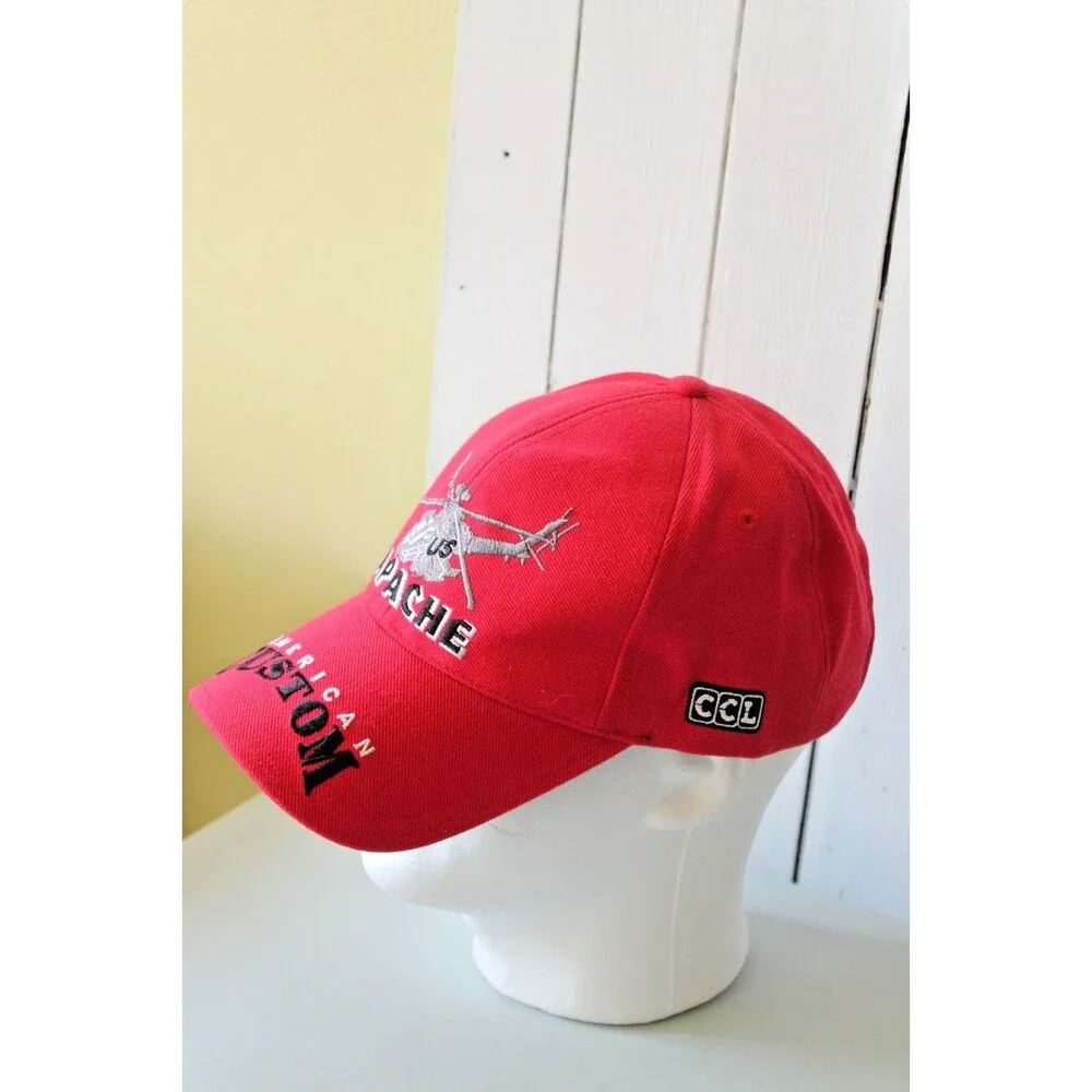 American Custom Embroidered US Army Apache Helicopter Hat One Size Red